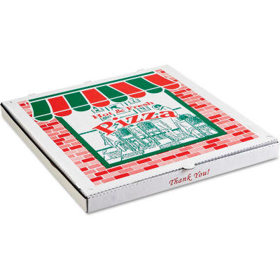 Arvco Corrugated Store Front Pizza Boxes, Kraft, 20"Wx 20"D, Blanc/Rouge/Vert, 25/Carton