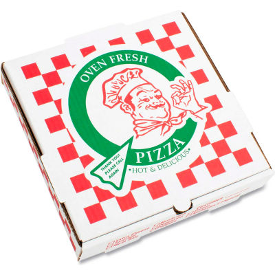 Pizza Box Corrugated Kraft Pizza Boxes, E-Flute, 10 Pizza, 10W x 10D x  1-3/4H, White, 50/Bundle