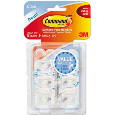 3M Command™ Clear crochets et bandes, en plastique, Mini, 18 crochets avec 24 bandelettes adhésives par paquet