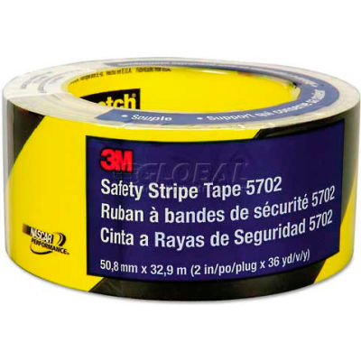 3M™ 5702 Caution Stripe Tape, 2"W x 108'L, Black/Yellow, 1 Roll