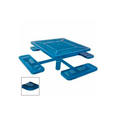 46" Single Pedestal Square Table, Inground, Perforated 78"W x 78"D - Blue
