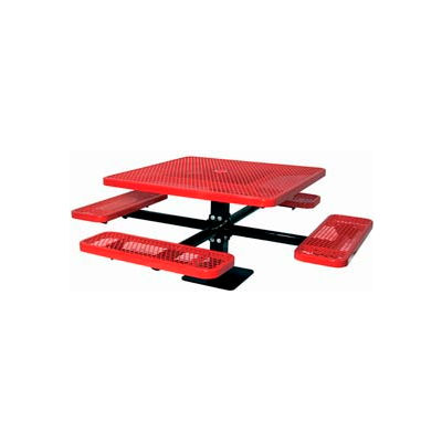 46" Single Pedestal Square Table, Surface Mount, Expanded Metal 78"W x 78"D - Red