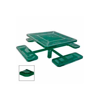 46" Single Pedestal Square Table, Inground, Perforated 78"W x 78"D - Green