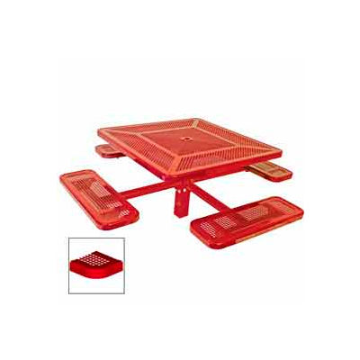 46" Single Pedestal Square Table, Inground, Perforated 78"W x 78"D - Red