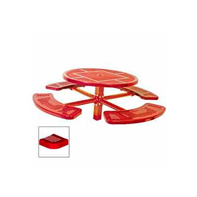 46" Single Pedestal Round Table, Inground, Perforated 78"W x 78"D - Red