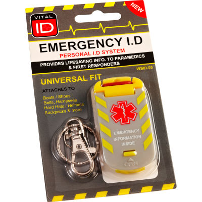 Vital ID Universal-Fit Worker Emergency ID Tag 2-3/4 « x 3 », Raccord de cordon de choc, imperméable à l’eau, 10 / Pack