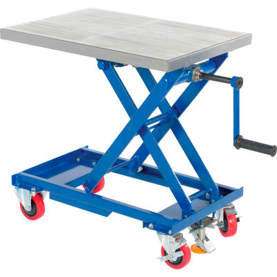 lift scissor table hand mobile crank cart mechanical platform tables globalindustrial lb capacity