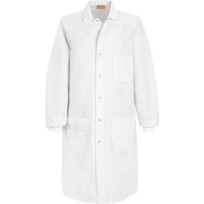 Kap® rouge unisexe spécialisée collerette Lab Coat W/extérieur poche, blanc, peignés de Poly/coton, L