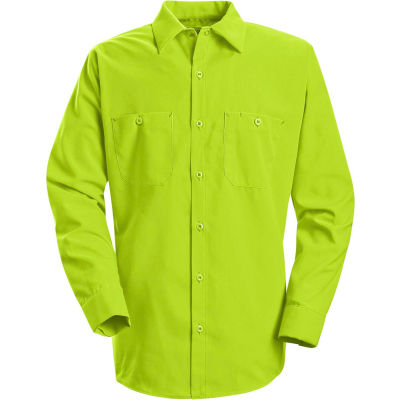Kap® rouge amélioré la visibilité manches longues travail chemise, jaune/vert fluo, régulières, L