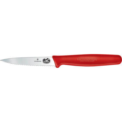 3-1/4", Wavy Edge, Polypropylene Handle, Red Paring Knife