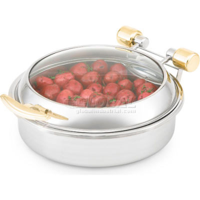 Vollrath® Glass Induction Chafer - Brass Trim Stainless Steel Food Pan