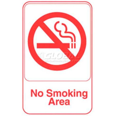 Vollrath® No Smoking Area Sign, 5643, Blanc avec imprimé rouge, 6 » X 9 »