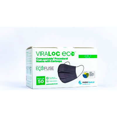 Masque facial à base de plantes Viraloc ECO™, 3 plis, ASTM niveau 3, noir, paquet de 50