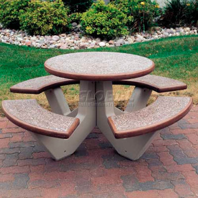Wausau Tile 66" Concrete Round Picnic Table, Brown Top/Base w/ Sand Legs