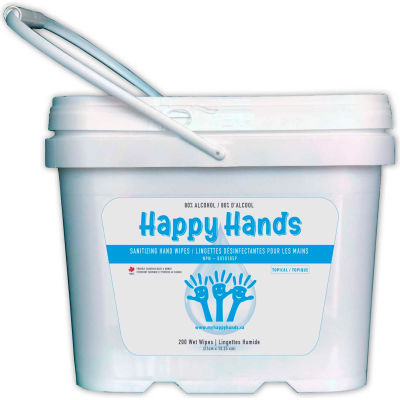 Happy Hands Disinfecting Wipes, 200 Wipes/Bucket, 8 Buckets/Case - HAPP01 - Pkg Qty 8