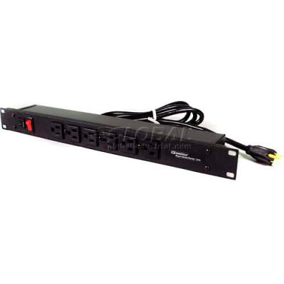 Wiremold Rack Mount Power Strip W/Lighted Switch, 6 prises avant, 15A, 15' Cord