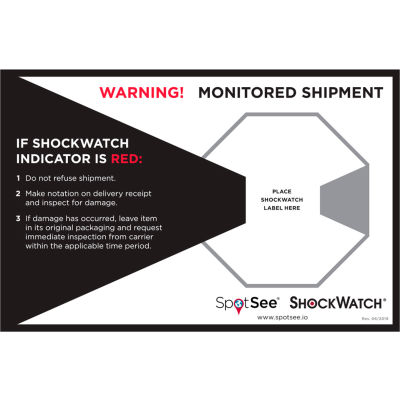 SpotSee™ ShockWatch® Companion Labels, 5-3/4"W x 8-3/4"L, Noir/Rouge/Blanc, 200/Roll