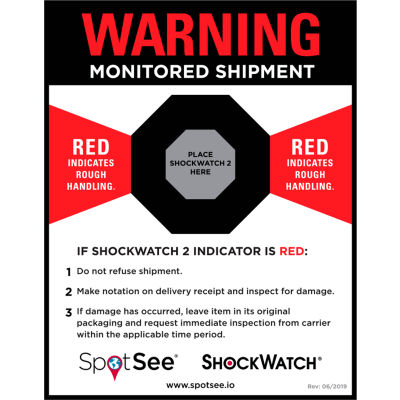 SpotSee™ ShockWatch® Companion Labels, 5-3/4"W x 4-1/2"L, Noir/Rouge/Blanc, 200/Roll