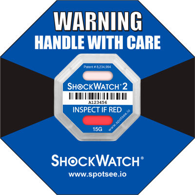 SpotSee™ ShockWatch® 2 indicateurs d’impact encadrés sérialisés, gamme 15G, bleu, 50/box - Qté par paquet : 2