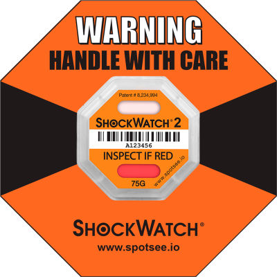 SpotSee™ ShockWatch® 2 indicateurs d’impact encadrés sérialisés, gamme 75G, Orange, 50/Box - Qté par paquet : 2