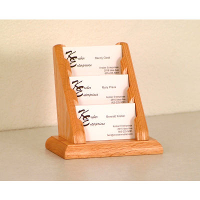 3 Pocket Counter Top Business Card Holder - Light Oak