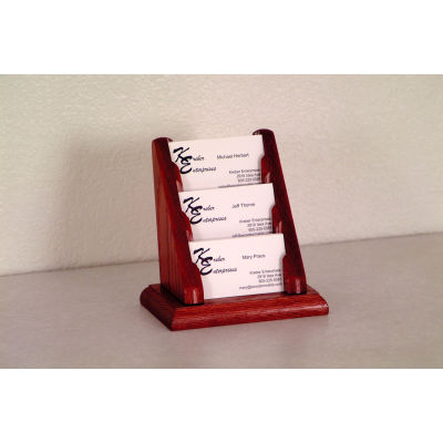 3 Pocket Counter Top Business Card Holder - Mahogany