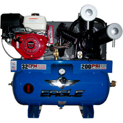 Eagle 13G30TRKE,13 HP, Stationary Gas Compressor, 30 Gal, 200 PSI, 32 CFM, Honda, Electric/Recoil