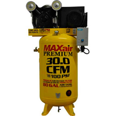 MaxAir C7180V1-MS-MAP, 7,5 HP, mono-étagés Comp, 80 Gal, vert., 170 lb/po2, 30 CFM, Phase 1-208-230V