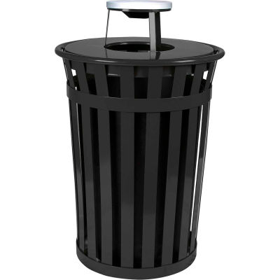 Witt Industries Outdoor Slatted Steel Trash Can With Ash Top, 36 gallons, Noir