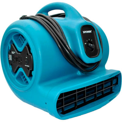 XPOWER Stackable Air Mover With GFCI Outlet For Daisy Chain, 3 Speed, 1/3 HP, 2400 CFM, Blue