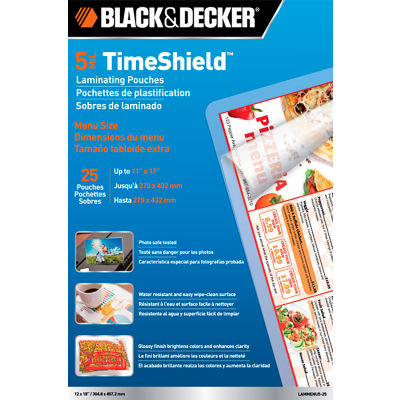 Pochettes de laminage TimeShield™ Black & Decker, Taille du menu, 25/Pack