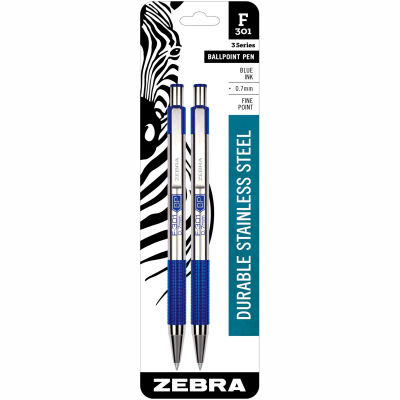 Stylo à bille rétractable zèbre F-301 - Encre bleue - Paquet de 2