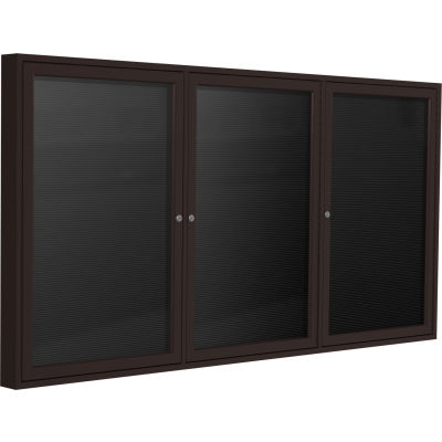 Ghent Enclosed Letter Board - Outdoor - 3 Door - Black Vinyl w/Bronze Frame - 36" x 72"