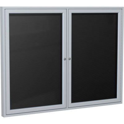 Ghent Enclosed Letter Board - Outdoor / Indoor - 2 Door - Black Letterboard w/Silver Frame - 48"x60"