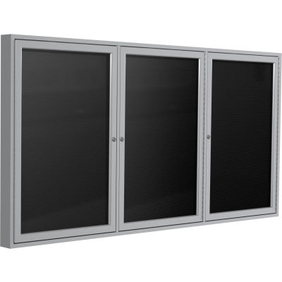 Ghent Enclosed Letter Board - Outdoor / Indoor - 3 Door - Black Flannel w/Silver Frame - 48" x 96"