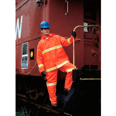 MCR Safety 2013RL Luminator™ 3-Piece Rain Suit, Orange w/ Lime Silver Stripes, Large