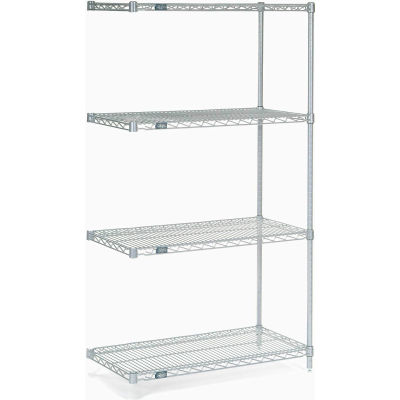 Nexel® Stainless Steel, 4 Tier, Wire Shelving Add-On Unit, 36"W x 18"D x 63"H