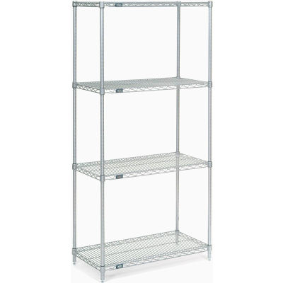 Nexel® Poly-Z-Brite®, 4 Tier, Wire Shelving Starter Unit, 36"W x 21"D x 74"H