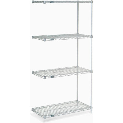 Nexel® Poly-Z-Brite®, 4 Tier, Wire Shelving Add-On Unit, 42"W x 24"D x 86"H