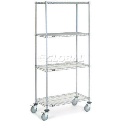 Nexel® Chrome Wire Shelf Truck w/Brakes, 1200 lb. Capacity, 36"L x 18"W x 80"H