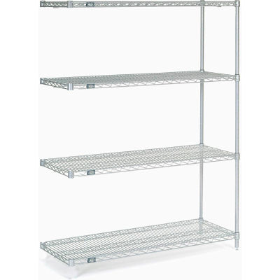 Nexel® Poly-Z-Brite®, 4 Tier, Wire Shelving Add-On Unit, 48"W x 18"D x 63"H