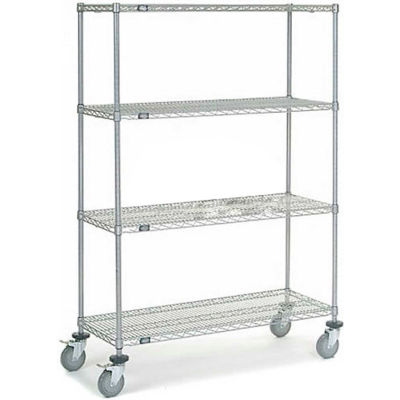 Nexel® Chrome Wire Shelf Truck w/Brakes, 1200 lb. Capacity, 48"L x 18"W x 69"H