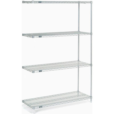 Nexel® Poly-Z-Brite®, 4 Tier, Wire Shelving Add-On Unit, 48"W x 21"D x 74"H