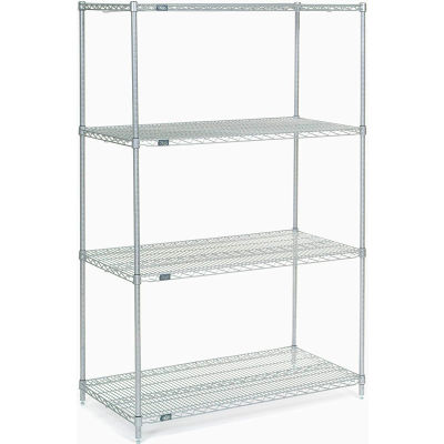Nexel® Stainless Steel, 4 Tier, Wire Shelving Starter Unit, 48"W x 24"D x 74"H