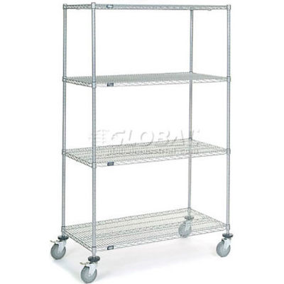 Nexel® Chrome Wire Shelf Truck w/Brakes, 1200 lb. Capacity, 48"L x 24"W x 80"H