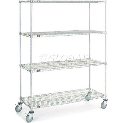 Nexel® Chrome Wire Shelf Truck w/Brakes, 1200 lb. Capacity, 60"L x 24"W x 80"H